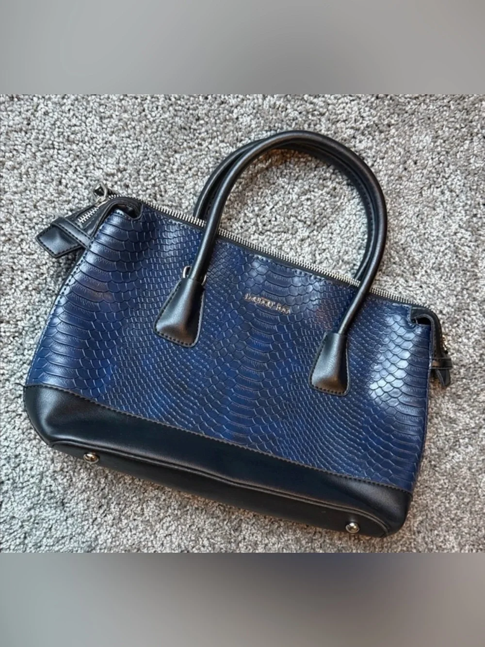 Dark Blue Faux-Snake Leather Satchel Bag